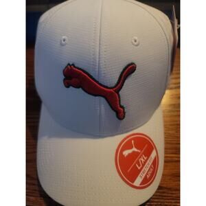 Puma White With Red Logo Hat Cap Men's Size L/XL Stretch New